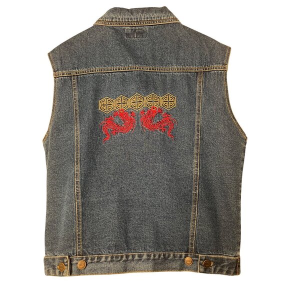 Orbit X Women's Size 12/14 Denim Vest Button-up Dragon Embroidery 100% Cotton - Picture 1 of 16